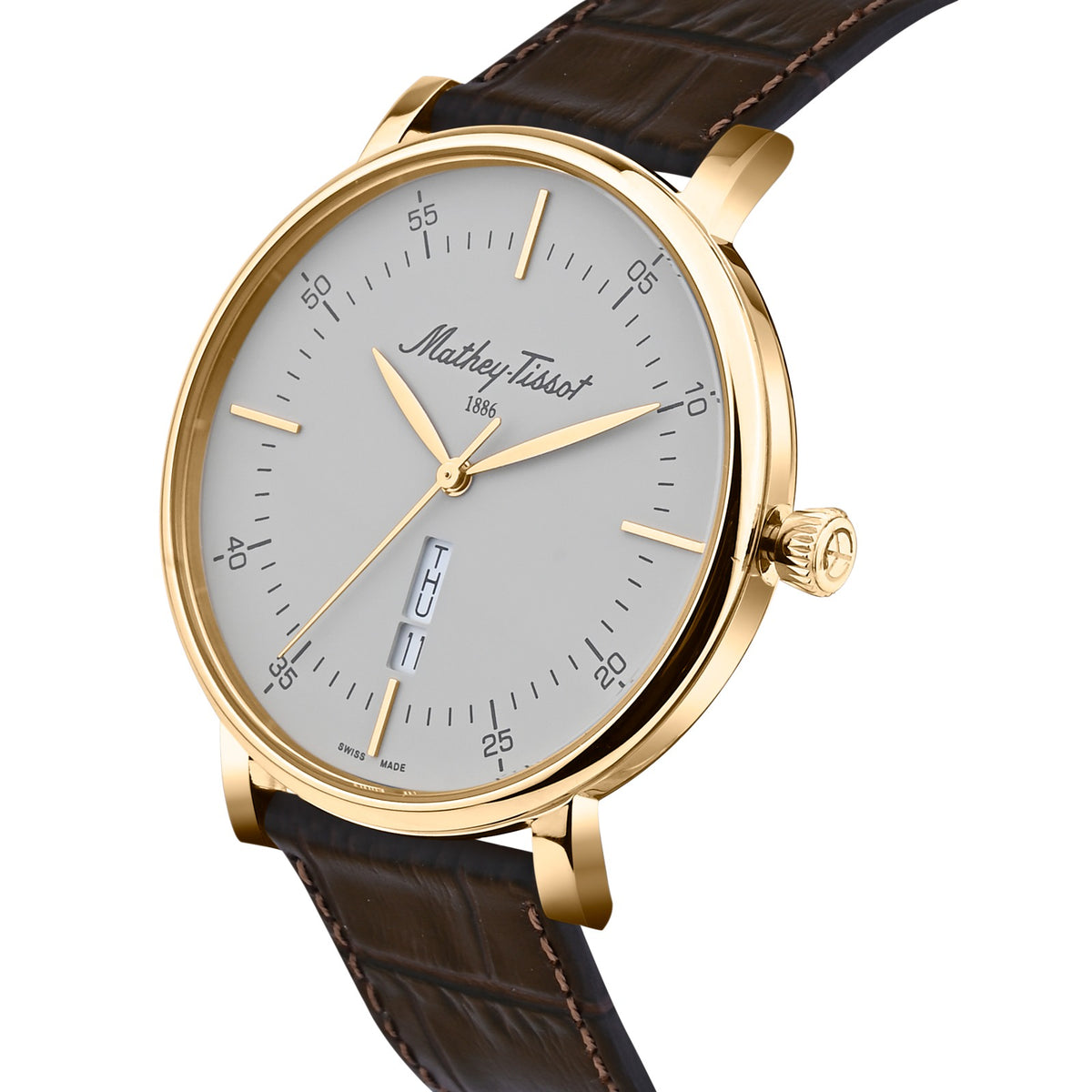 Mathey-Tissot Swiss Made Monsoon Day-Date Quatrz White Dial Analog Watch For Gents - H7918PLS