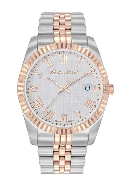 Mathey-Tissot Swiss Made Mathy III Roman Quartz Ronda 515 Movement Silver Dial Analog Watch For - Gents H810BRA