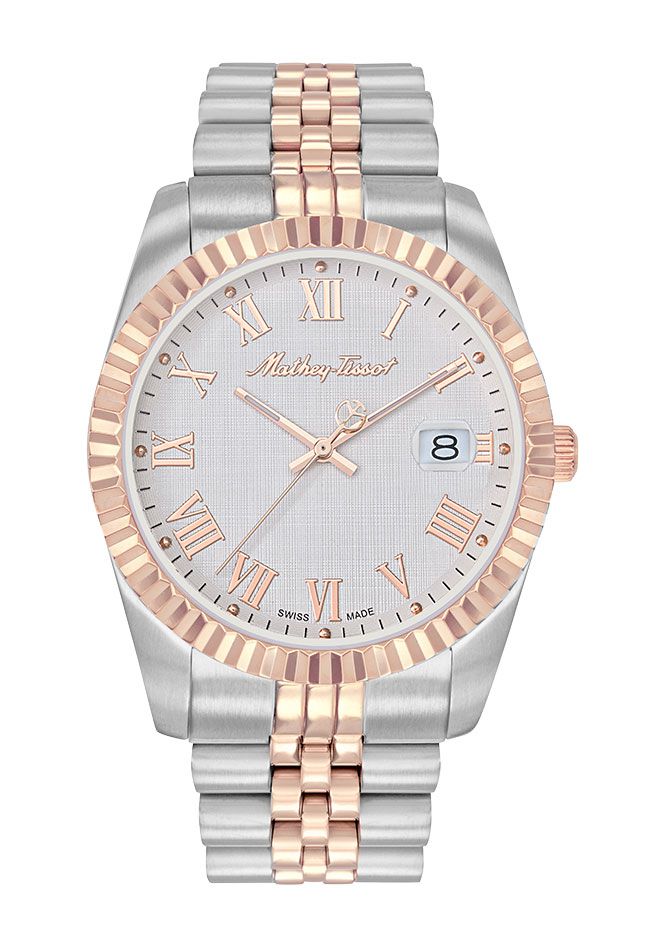 Mathey-Tissot Swiss Made Mathy III Roman Quartz Ronda 515 Movement Silver Dial Analog Watch For - Gents H810BRA