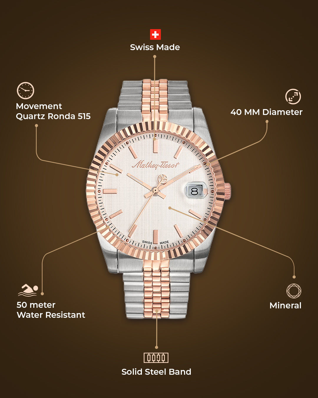 Mathey-Tissot Swiss Made Analog Silver Dial Gents Watch-H810RA