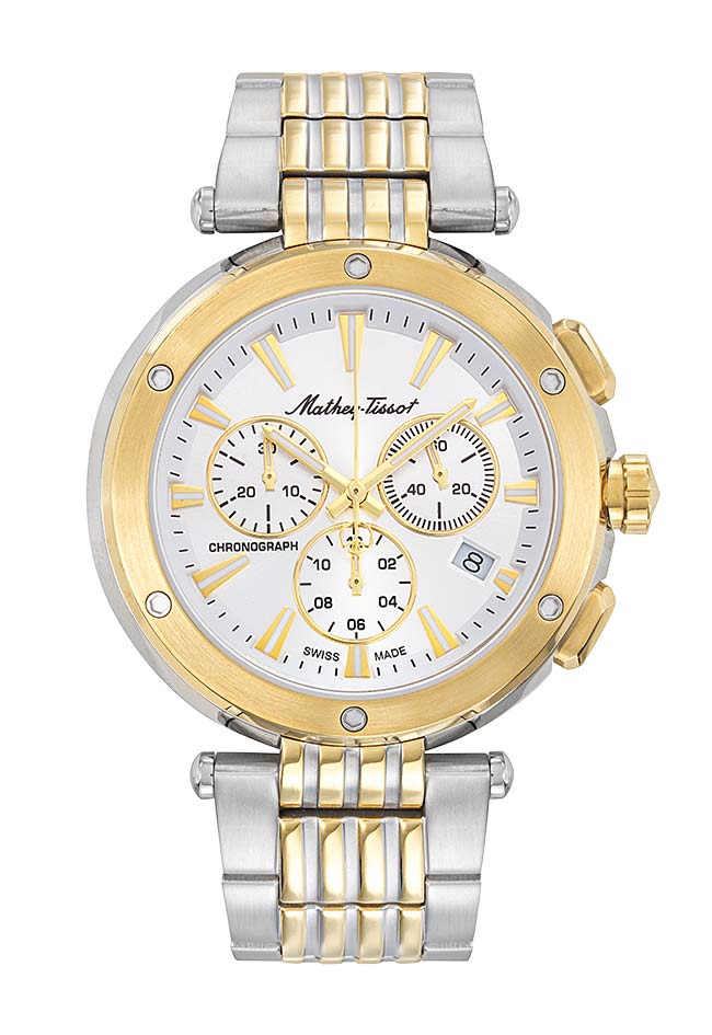 Mathey-Tissot Swiss Made Neptune Chrono Quartz White Dial Analog Watch For - Gents H912CHBI