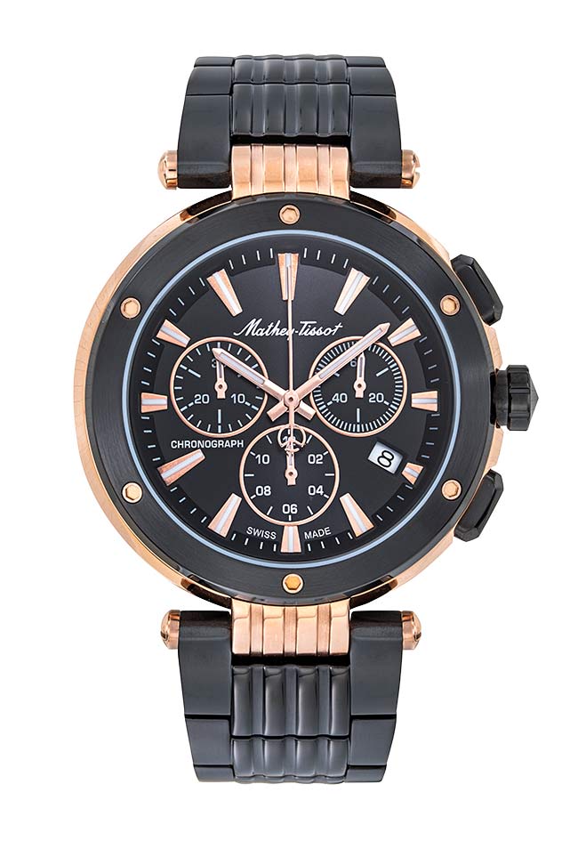 Mathey-Tissot Swiss Made Neptune Chrono Quartz Black Dial Analog Watch For - Gents H912CHNR