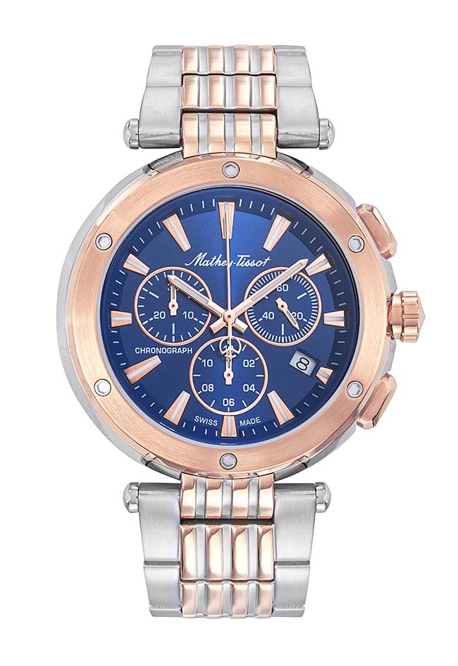 Mathey-Tissot Swiss Made Neptune Chrono Quartz Blue Dial Analog Watch For - Gents H912CHRBU