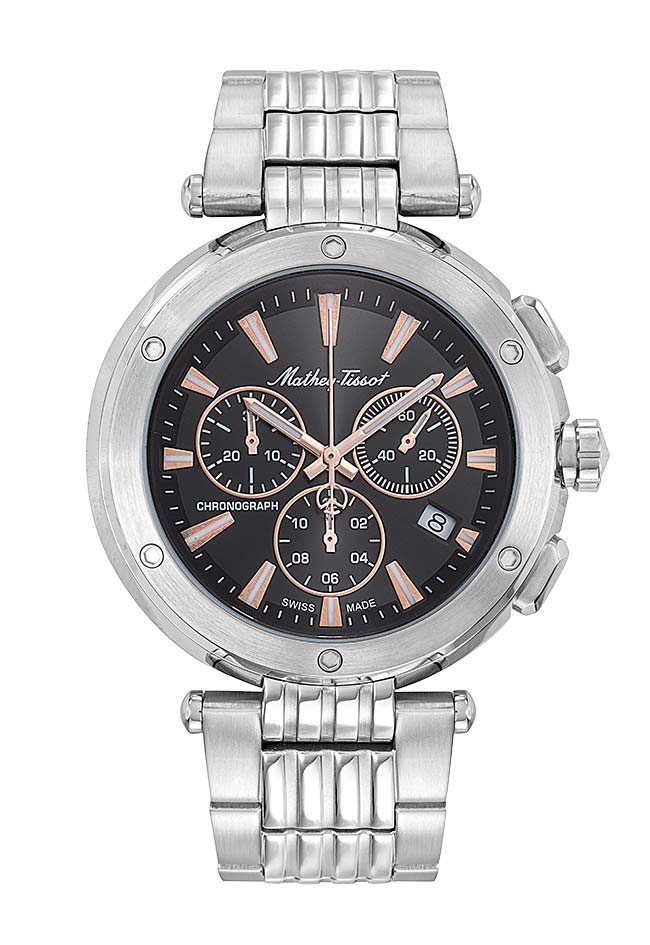 Mathey-Tissot Swiss Made Neptune Chrono Quartz Black Dial Analog Watch For - Gents H912CHRRN