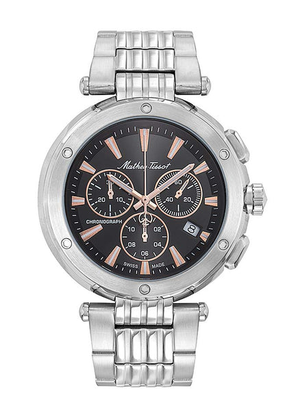 Mathey-Tissot Swiss Made Neptune Chrono Quartz Black Dial Analog Watch For - Gents H912CHRRN
