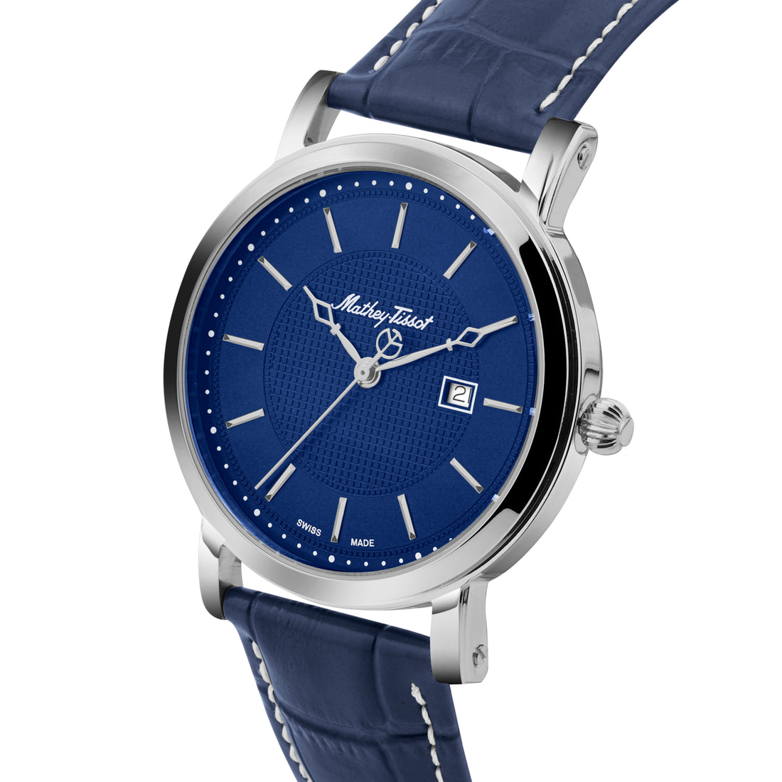 Mathey-Tissot Swiss Made City Leather Quartz Blue Dial Analog Watch for Gents - HB611251ABU