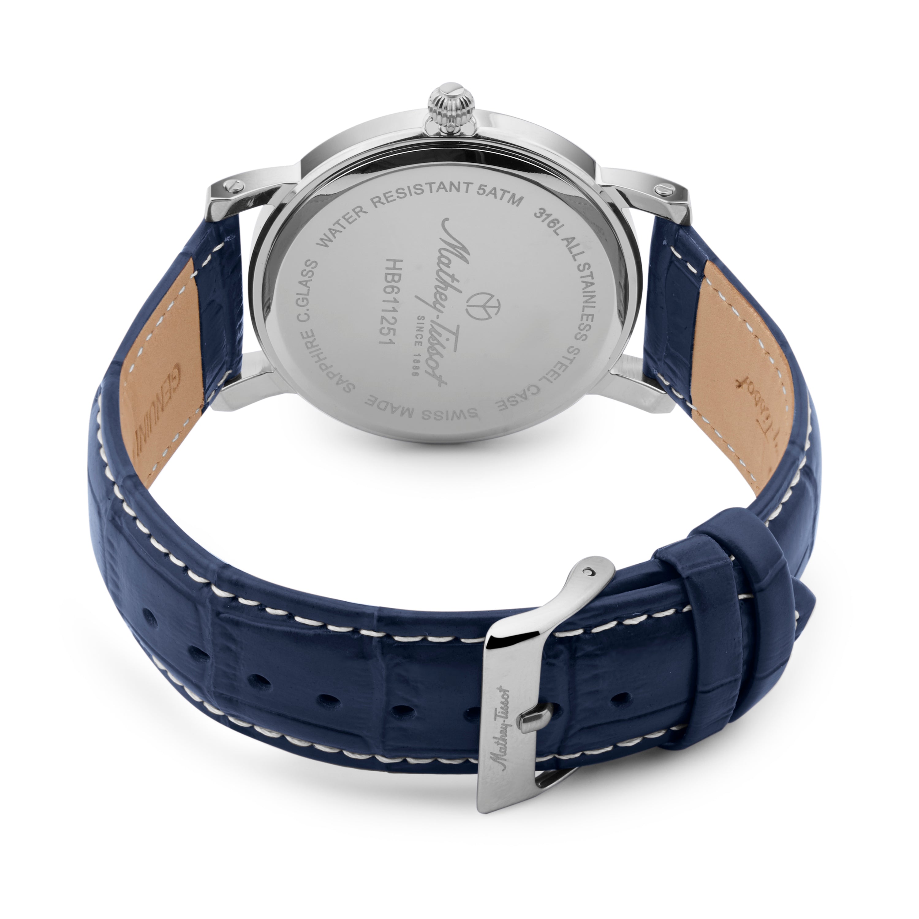 Mathey-Tissot Swiss Made City Leather Quartz Blue Dial Analog Watch for Gents - HB611251ABU