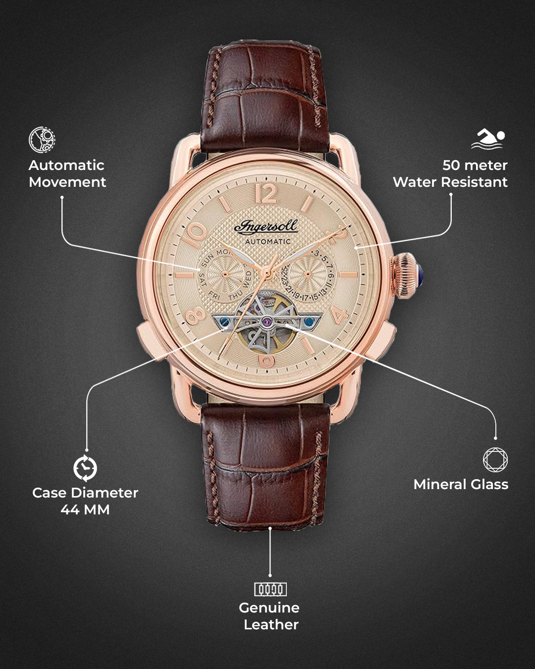 Ingersoll Automatic Analog Rose Gold Dial Men&