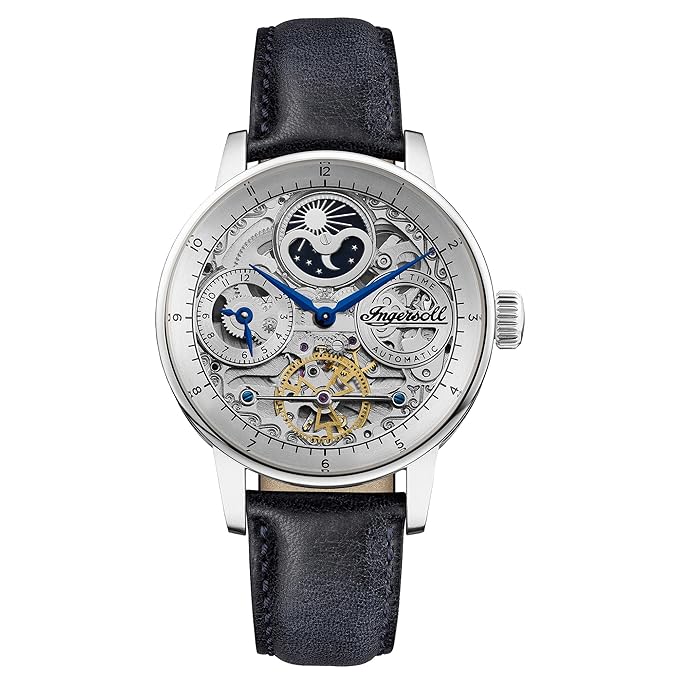 Ingersoll Men The Jazz Gents Automatic Analog Watch with Silver Dial and Blue Leather Strap - I07702