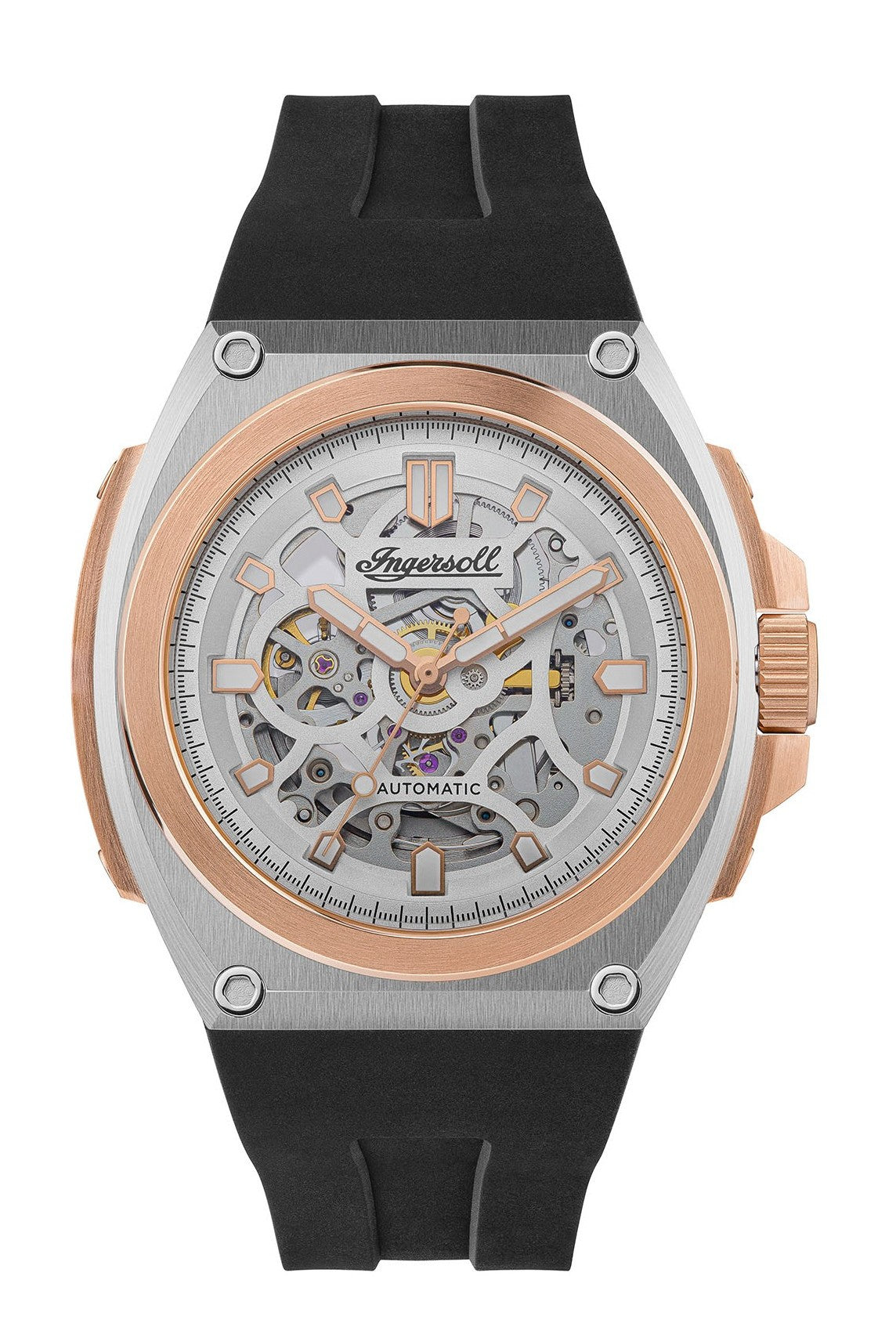 Ingersoll Automatic Silver Dial and Black PU Rubber Strap With Lifetime Warranty Analog Watch - For Gents I11703