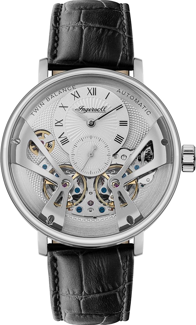 Ingersoll The Tennessee Gents 45.5mm Automatic Watch with Silver Dial and Black Leather Strap I13105