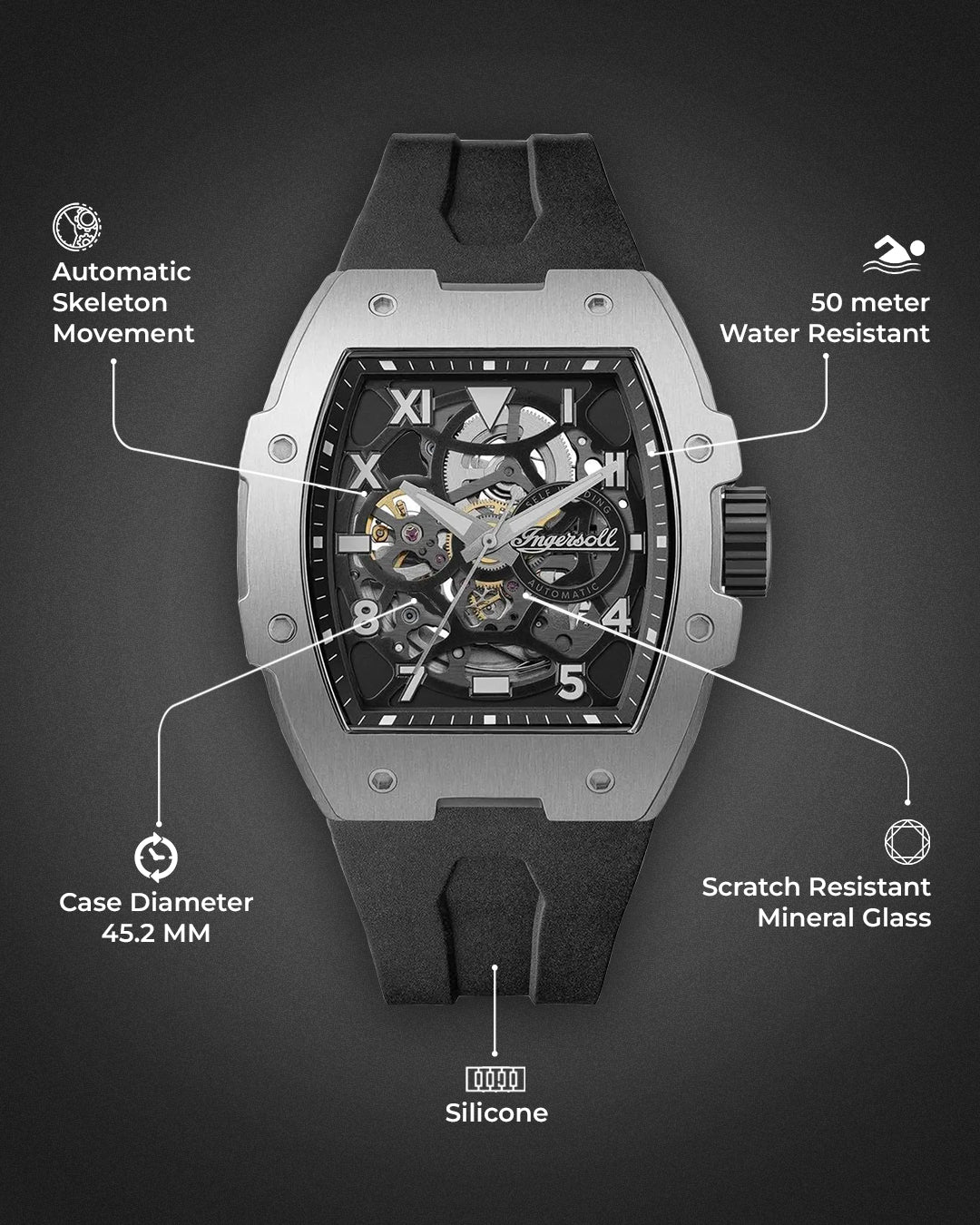 Ingersoll Automatic Black Skeleton Dial Analog Men&