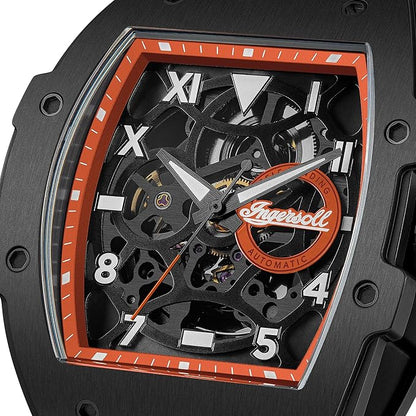 Ingersoll The Play Gents 45mm Automatic Watch with Black Skeleton Dial and Orange PU Strap I15304