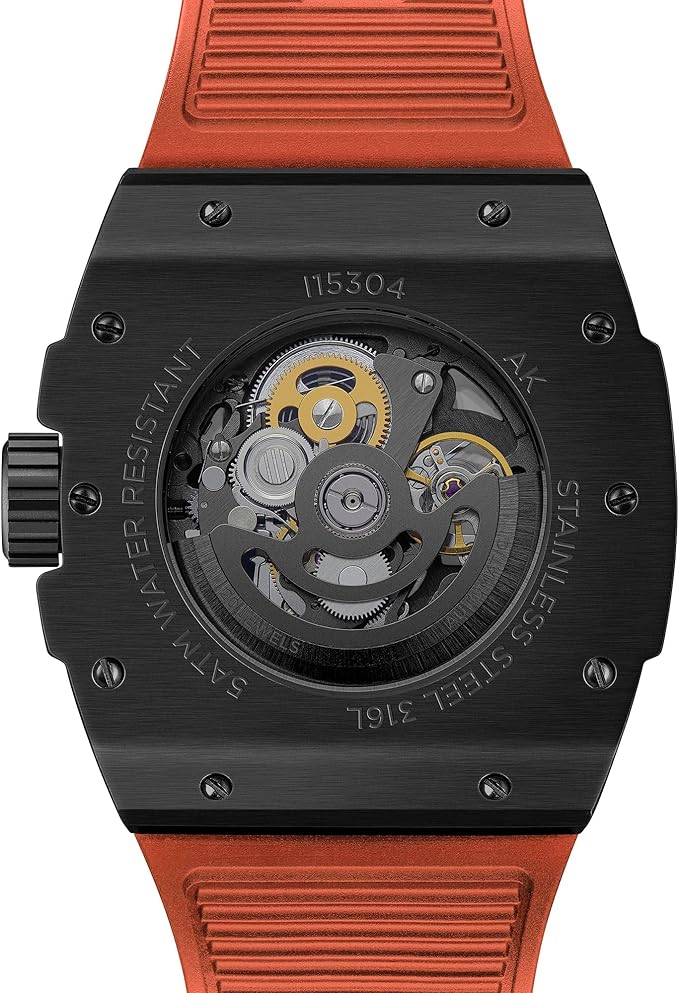 Ingersoll The Play Gents 45mm Automatic Watch with Black Skeleton Dial and Orange PU Strap I15304