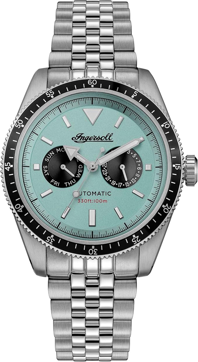 Ingersoll The Outlaw Gents 43mm Automatic Watch with Turquoise Dial and Silver Stainless Steel Bracelet I17202