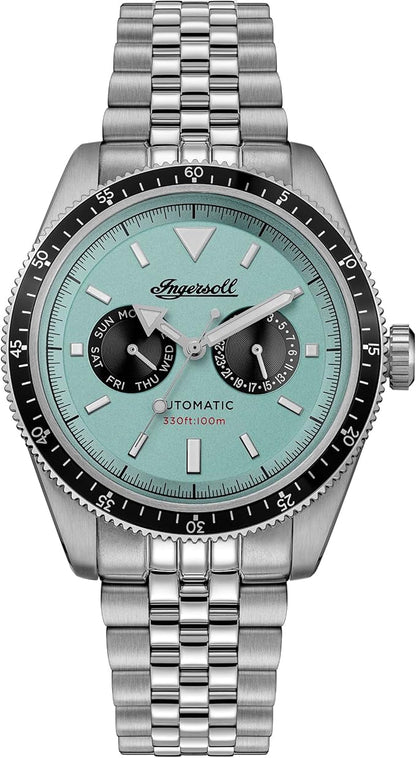 Ingersoll The Outlaw Gents 43mm Automatic Watch with Turquoise Dial and Silver Stainless Steel Bracelet I17202