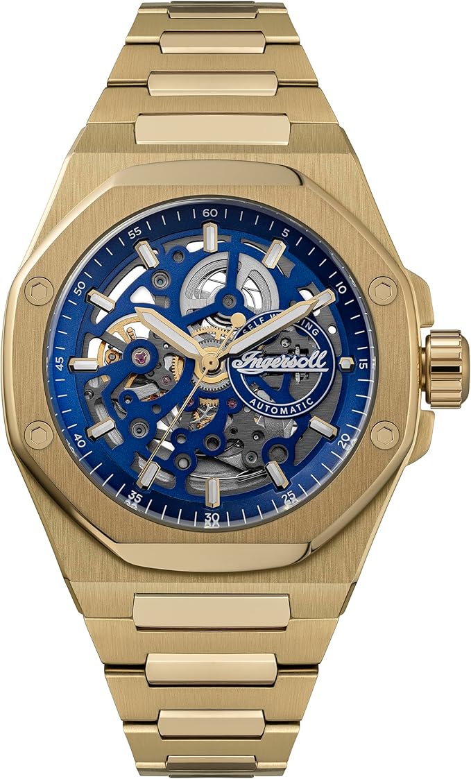 Ingersoll The Faller Automatic Gents Watch with Blue Dial and Gold Stainless Steel Bracelet - I17602