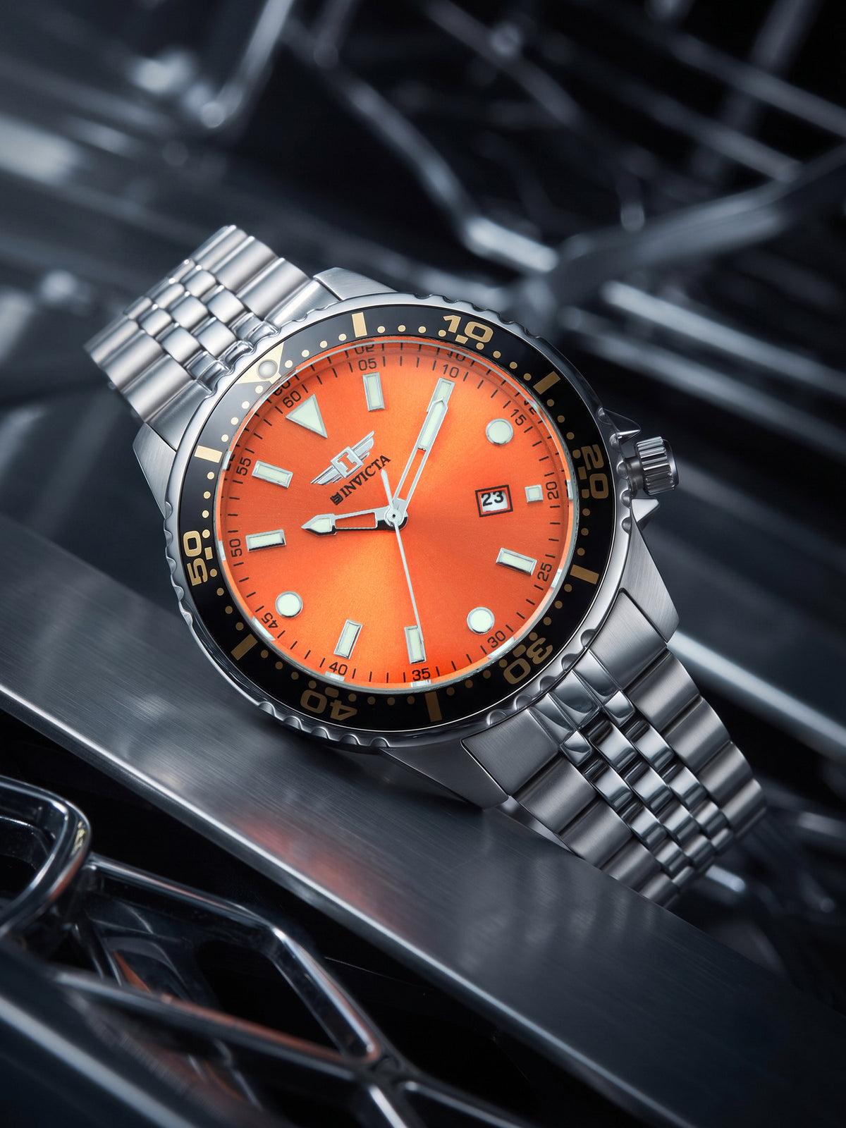 I-By Invicta Quartz Orange Dial Analog Watch For Gents - IBI26006