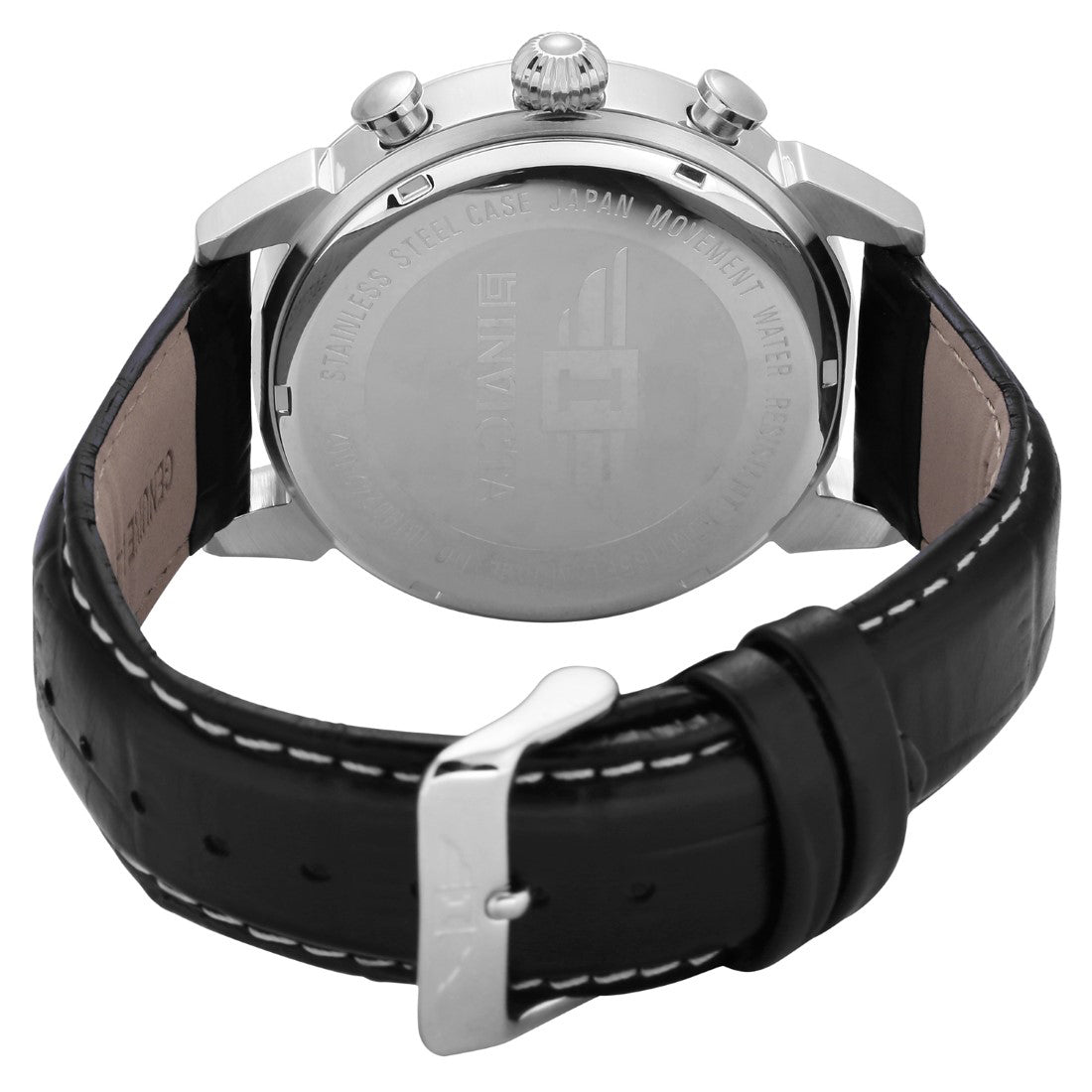 Invicta Leather Chronograph White Dial Analog Watch for Men - Ibi90242-002, Black Band
