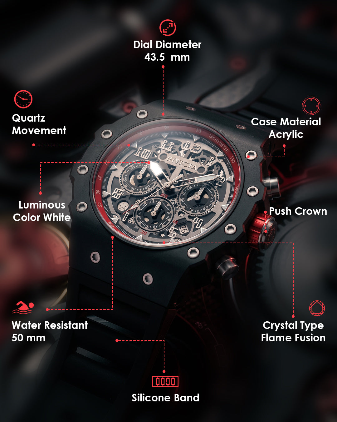 Invicta Racing Quartz Silver Dial Analog Watch For Gents - 69658