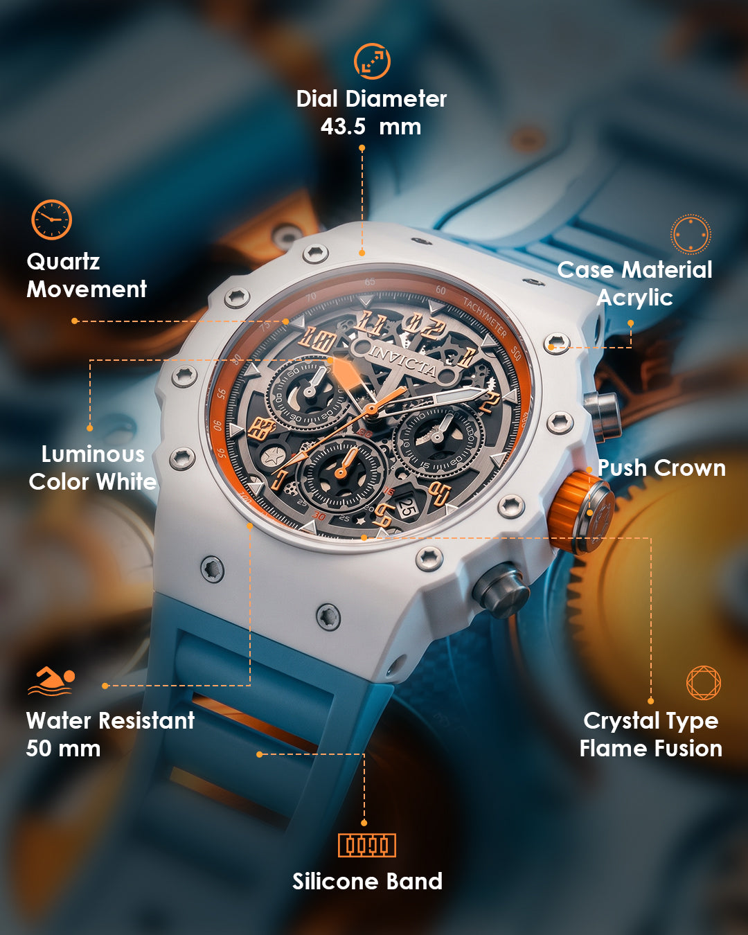 Invicta Racing Quartz Silver Dial Analog Watch For Gents - 69665