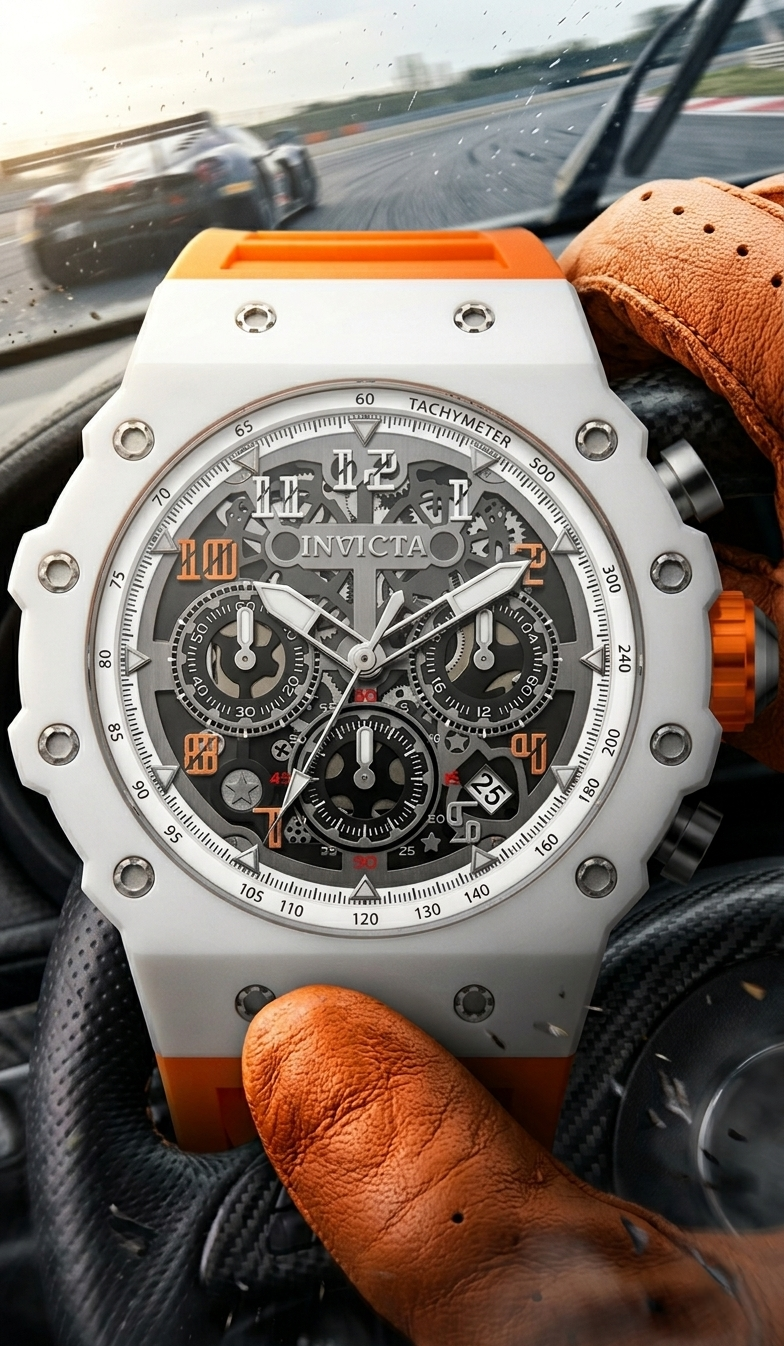 Invicta Racing Quartz Silver Dial Analog Watch For Gents - 69672