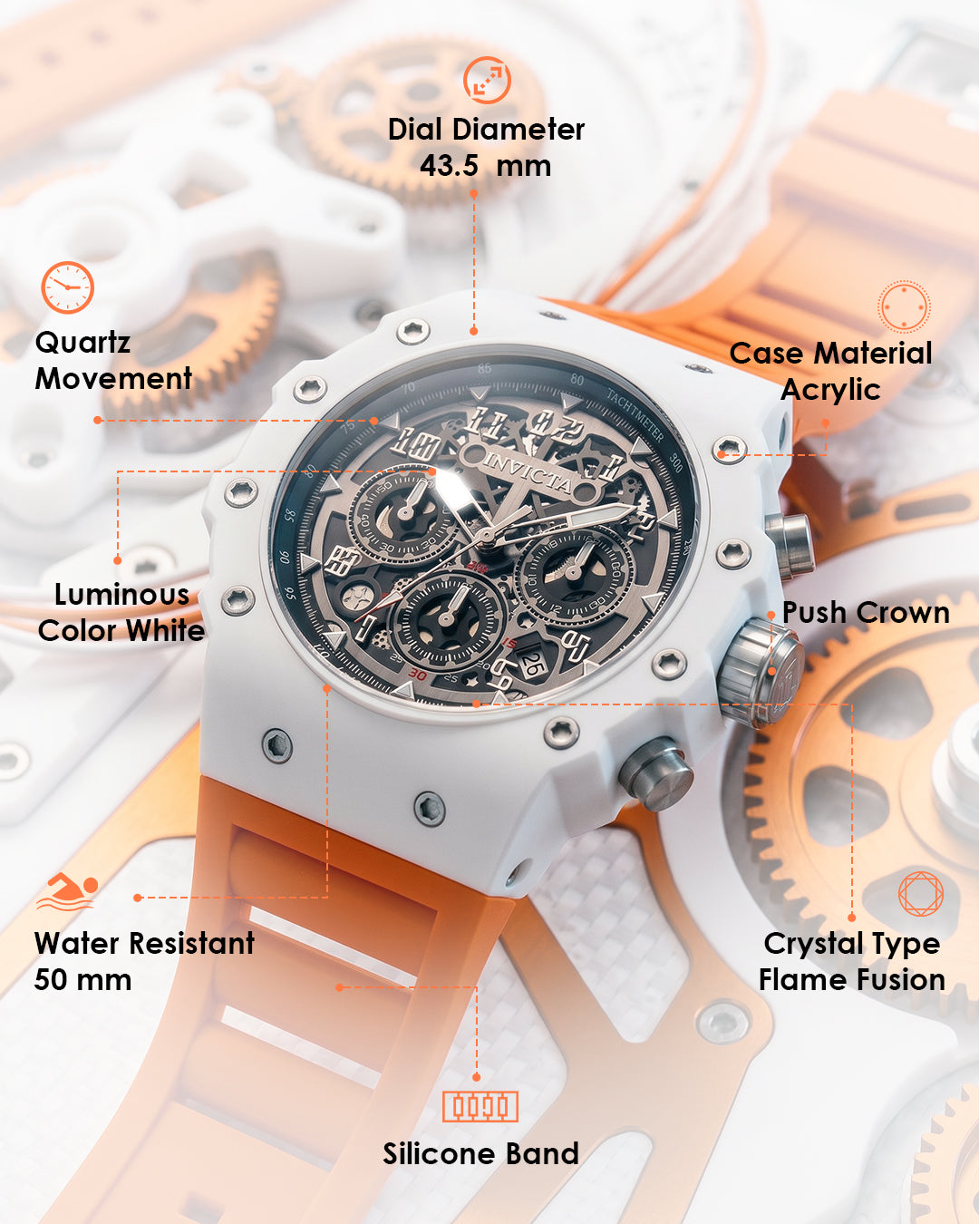 Invicta Racing Quartz Silver Dial Analog Watch For Gents - 69672