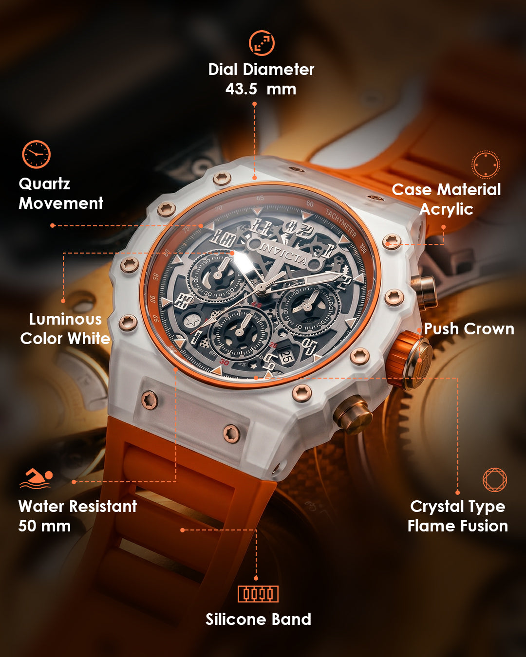 Invicta Racing Quartz Silver Dial Analog Watch For Gents - 69679