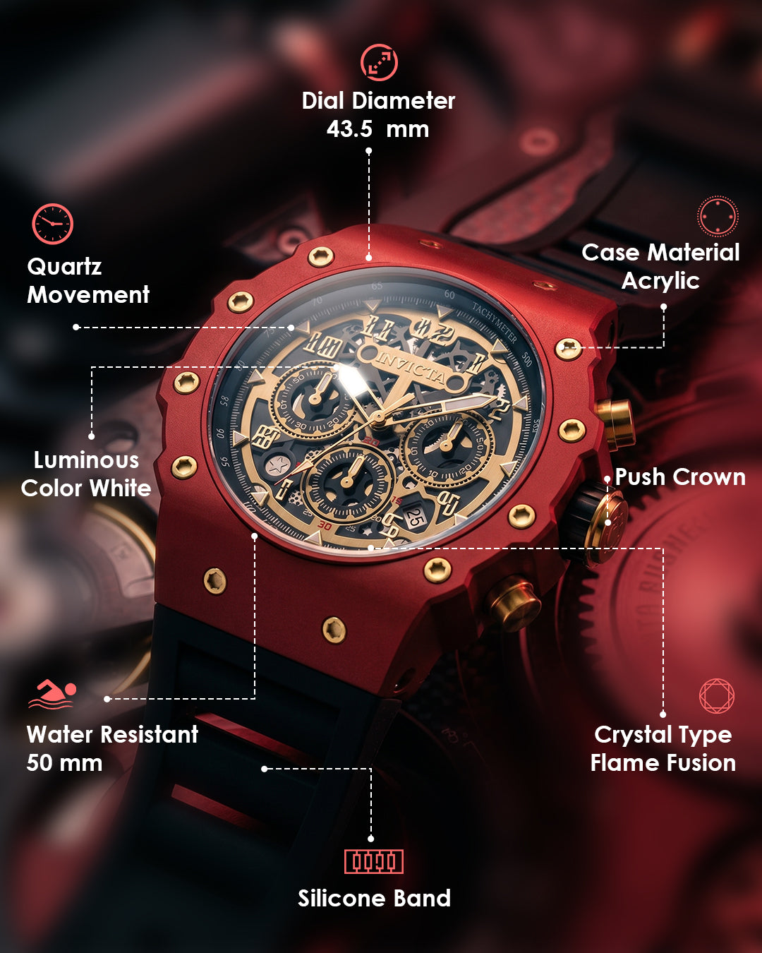 Invicta Racing Quartz Gold Dial Analog Watch For Gents - 69685