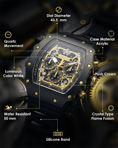 Invicta Racing Quartz Gold Dial Analog Watch For Gents - 69728