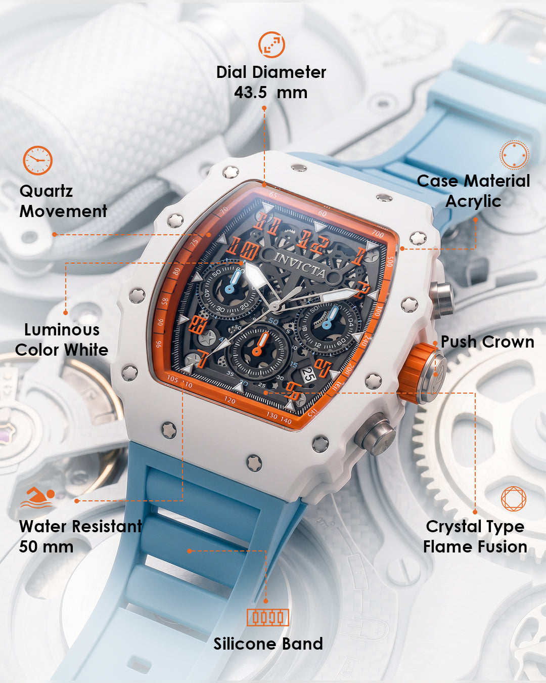 Invicta Racing Quartz Silver Dial Analog Watch For Gents - 69731