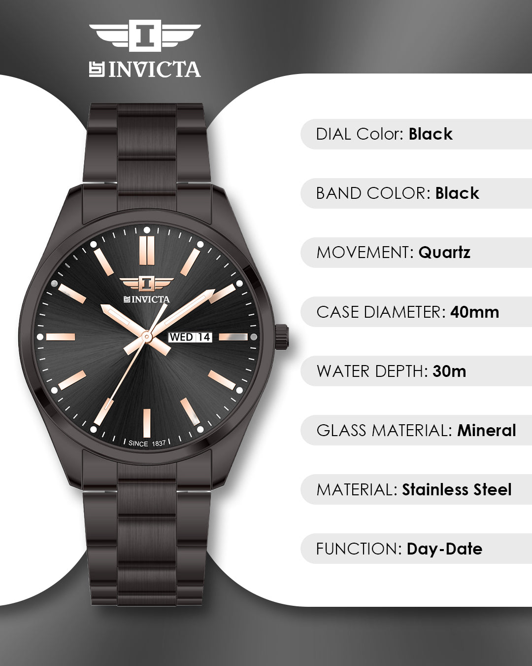 I-By Invicta Quartz Black Dial Analog Watch For Gents - IBI26050