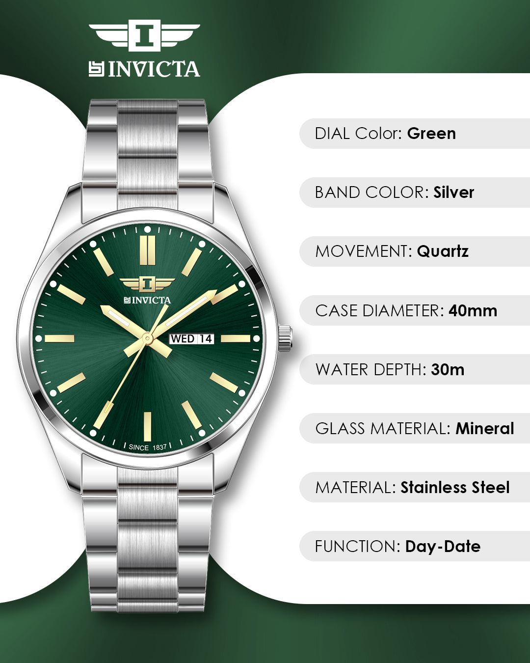 I-By Invicta Quartz Green Dial Analog Watch For Gents - IBI26053