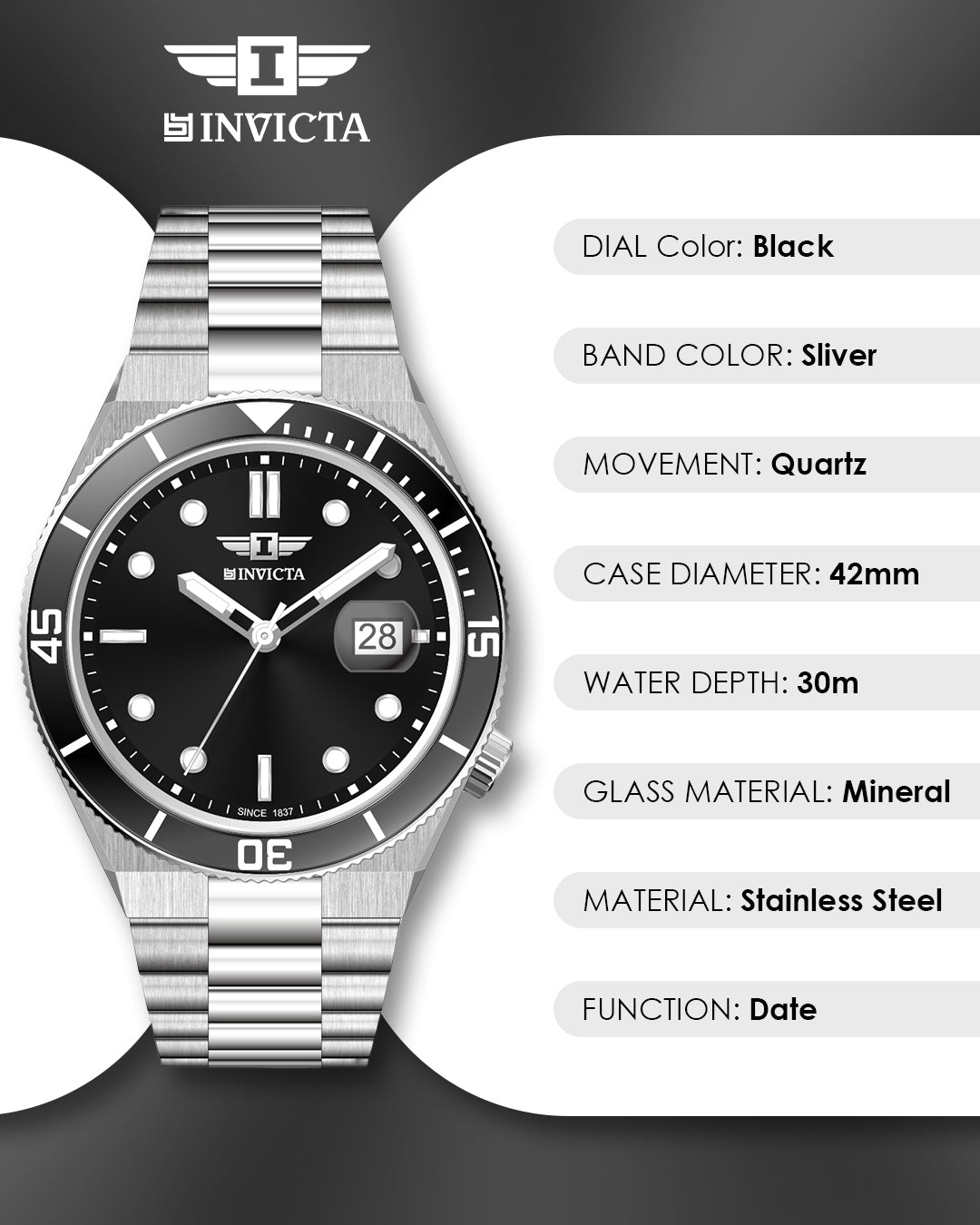 I-By Invicta Quartz Black Dial Analog Watch For Gents - IBI26059