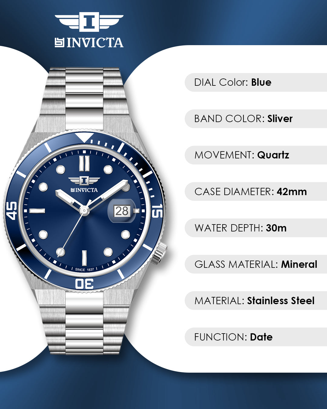 I-By Invicta Quartz Blue Dial Analog Watch For Gents - IBI26060
