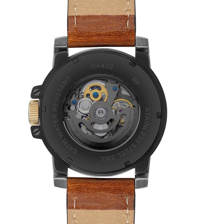 Ingersoll Automatic Black Skeleton Dial &amp; Brown Leather Strap With Lifetime Warranty Analog Watch - For Gents I14402
