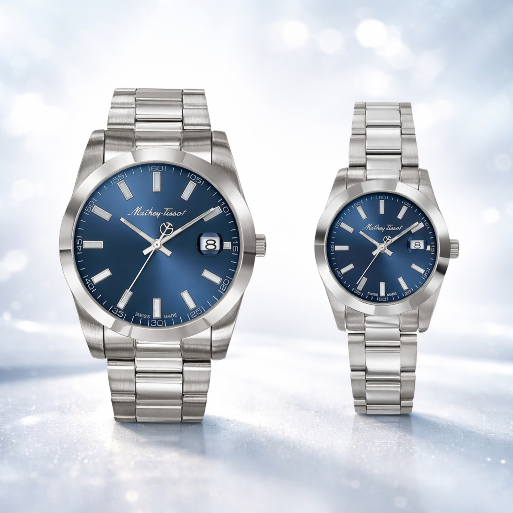 Mathey Tissot Swiss Made Quartz Mathy I Blue Dial Analog Couples Watches - P450ABU