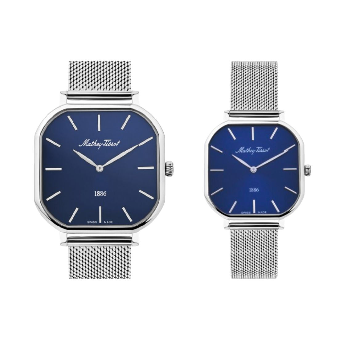 Mathey Tissot Swiss Made Quartz Monsoon Square Blue Dial Analog Couples Watches - P7917ABU