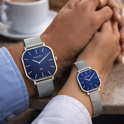 Mathey Tissot Swiss Made Quartz Monsoon Square Blue Dial Analog Couples Watches - P7917ABU