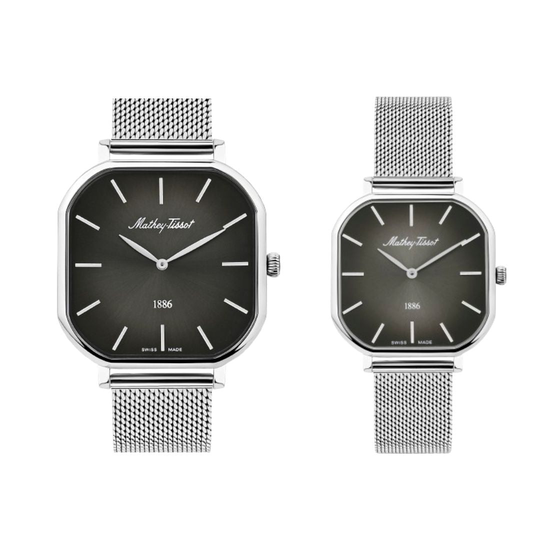 Mathey Tissot Swiss Made Quartz Monsoon Square Black Dial Analog Couples Watches - P7917AN