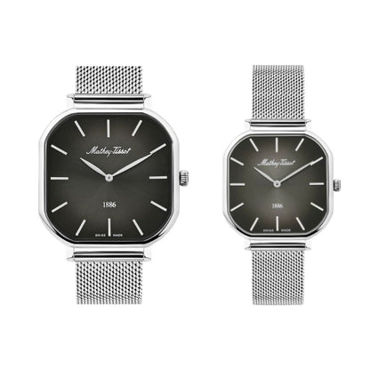 Mathey Tissot Swiss Made Quartz Monsoon Square Black Dial Analog Couples Watches - P7917AN