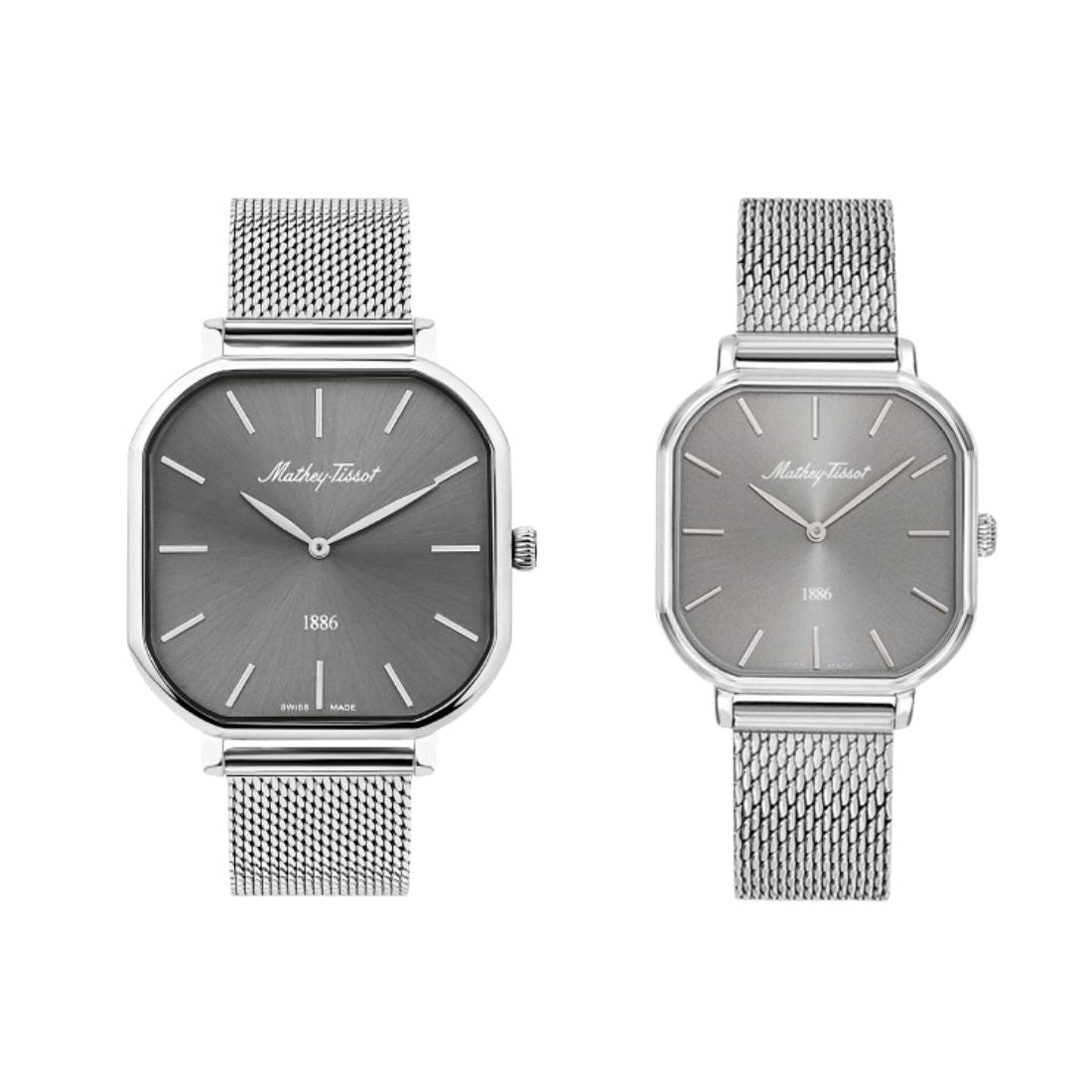 Mathey Tissot Swiss Made Quartz Monsoon Square Grey Dial Analog Couples Watches - P7917AS