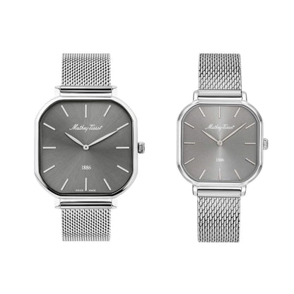 Mathey Tissot Swiss Made Quartz Monsoon Square Grey Dial Analog Couples Watches - P7917AS