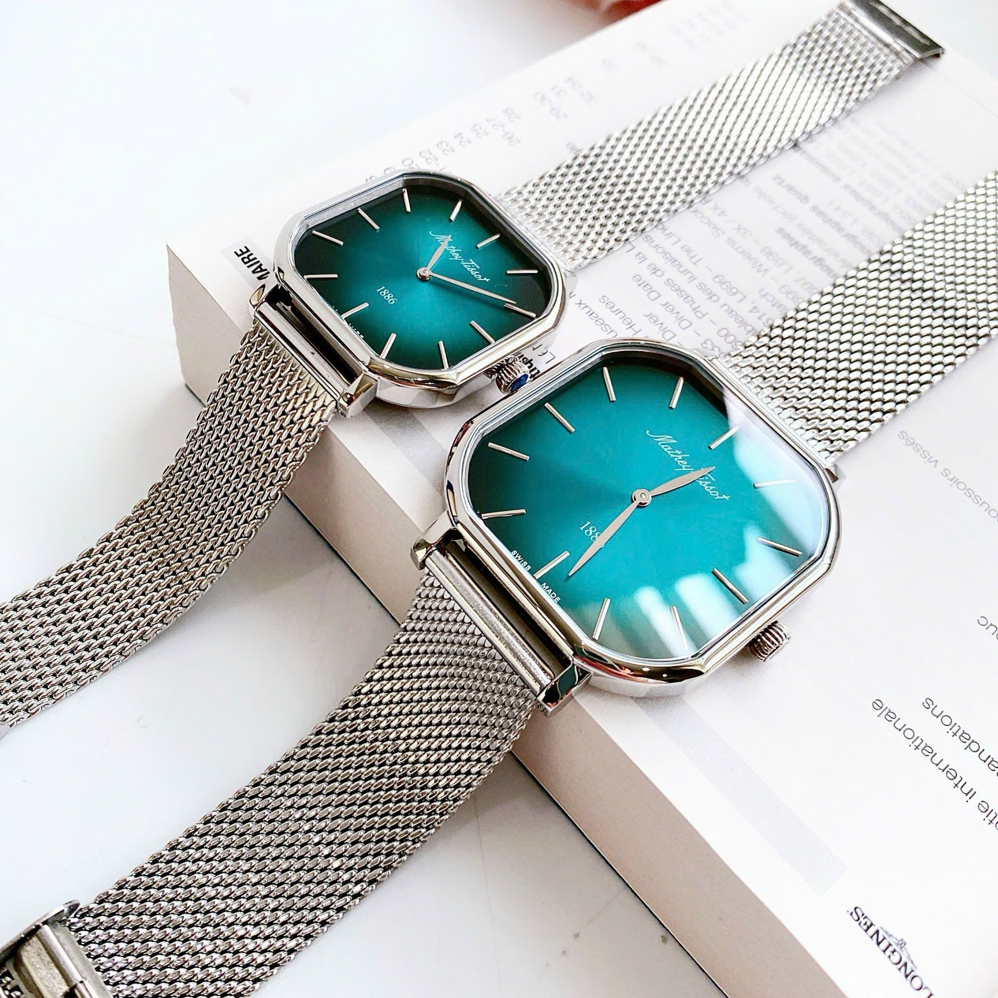 Mathey Tissot Swiss Made Quartz Monsoon Square Green Dial Analog Couples Watches - P7917AV