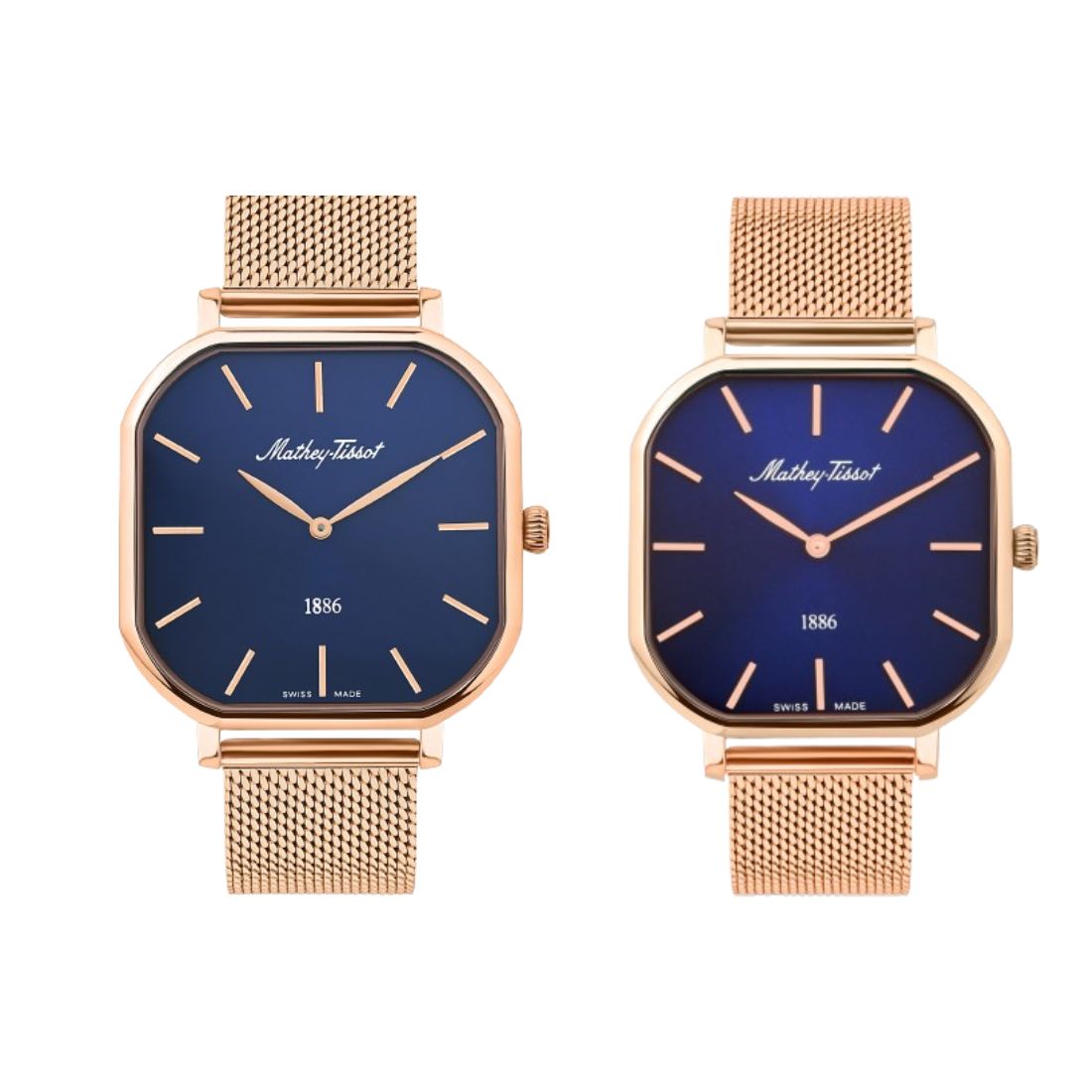 Mathey Tissot Swiss Made Quartz Monsoon Square Blue Dial Analog Couples Watches - P7917PBU
