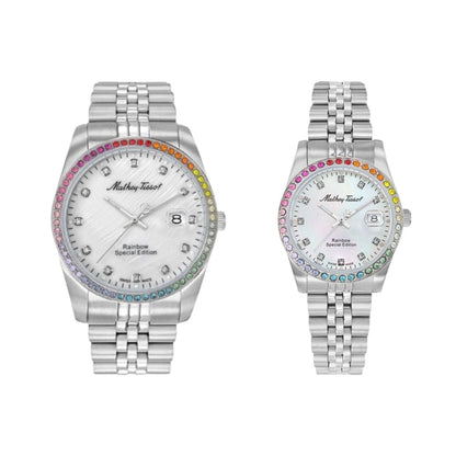 Mathey Tissot Swiss Made Quartz Mathy Rainbow White Dial Analog Couples Watches - P809AQI