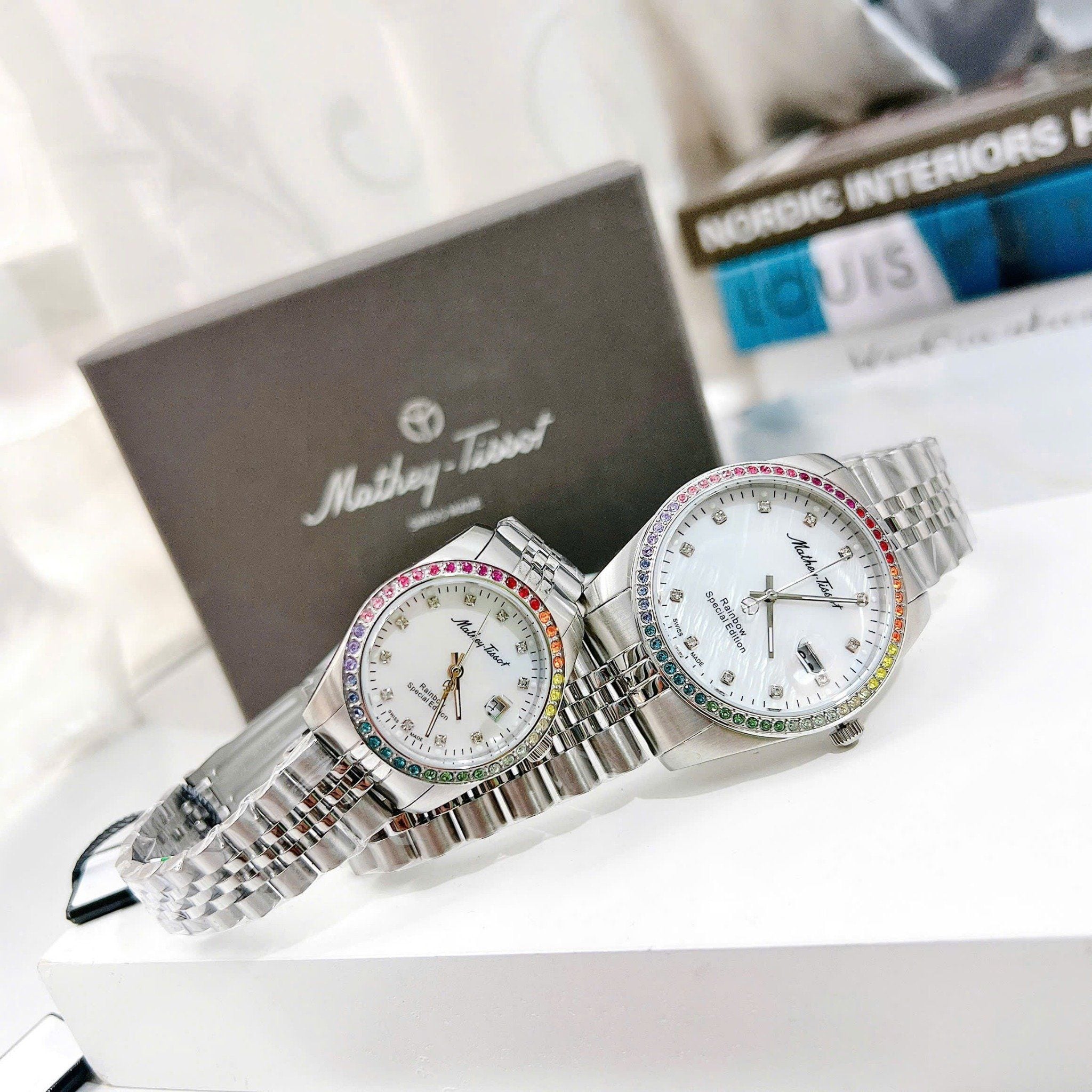 Mathey Tissot Swiss Made Quartz Mathy Rainbow White Dial Analog Couples Watches - P809AQI