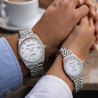 Mathey Tissot Swiss Made Quartz Mathy Rainbow White Dial Analog Couples Watches - P809AQI