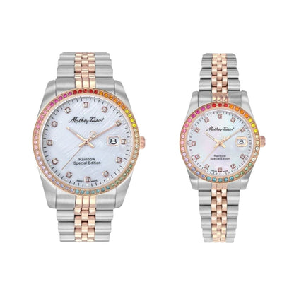 Mathey Tissot Swiss Made Quartz Mathy Rainbow White Dial Analog Watches For Gents &amp; Ladies - P809BQI