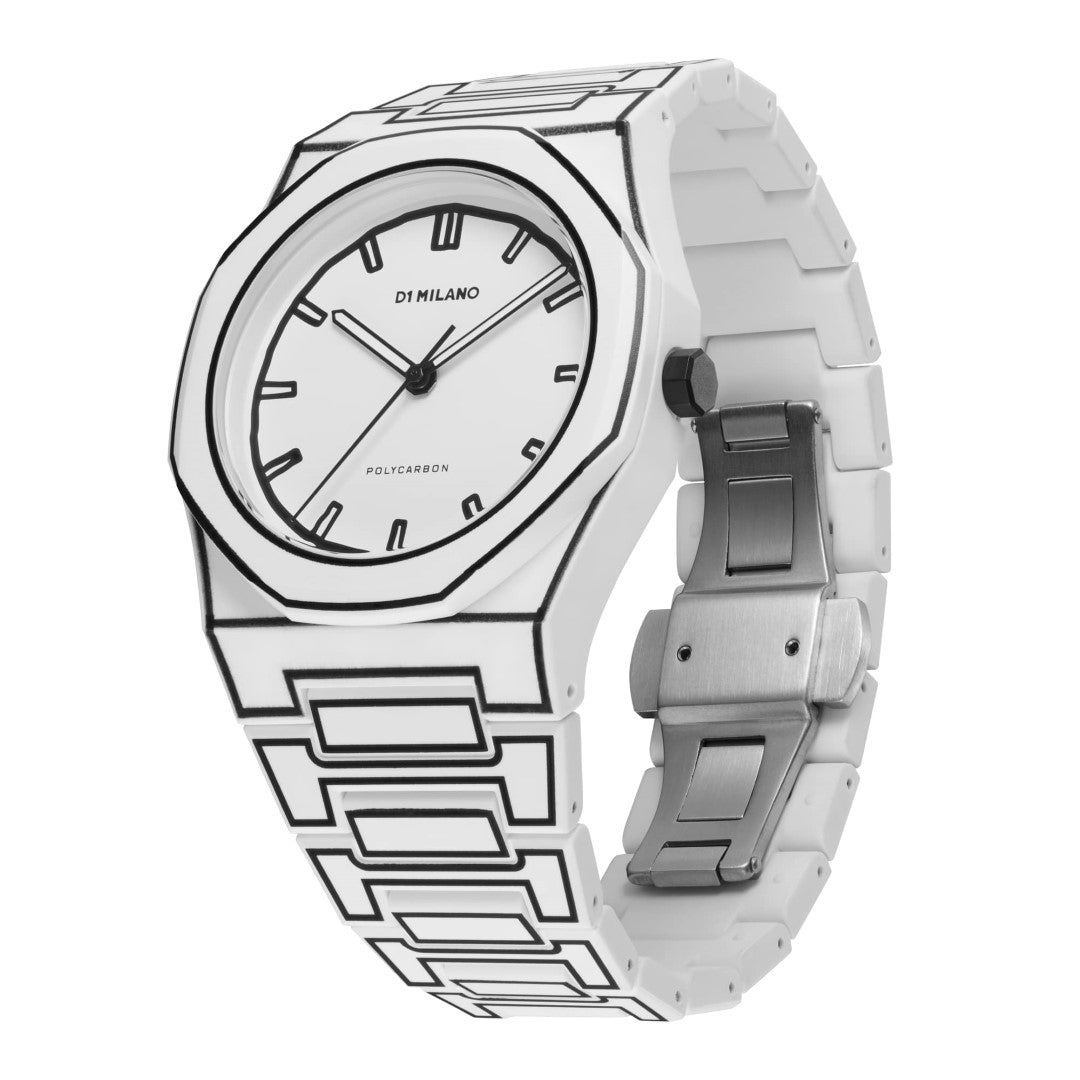 D1 Milano Polycarbon Dial White Watch for Gents - PCBJ34